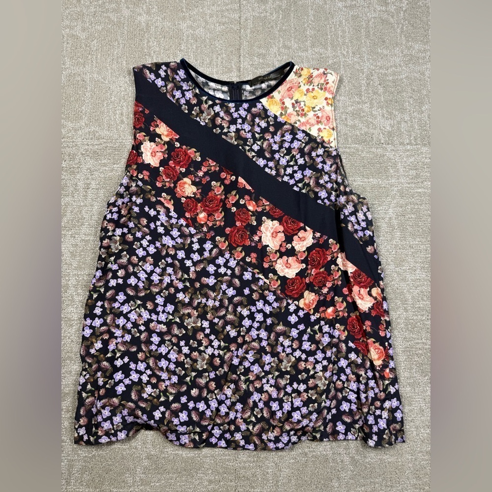 Mother Of Pearl Floral Printed 100% Silk Sleeveless Colorful Blouse Size 10